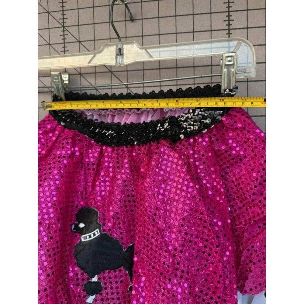 Hot Pink Sequin Poodle Skirt Black Polka Dot Ruffle Hem 50s Costume Skirt